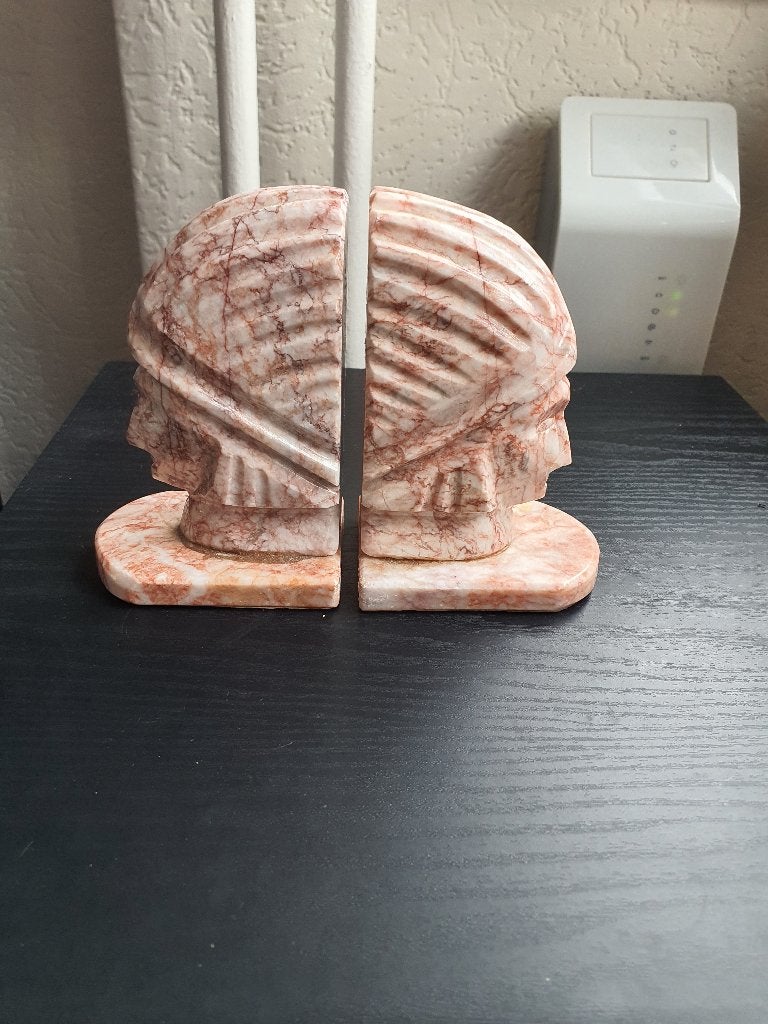 Massief Marmer Boekensteunen – Sculpturaal Art Deco Paar, Ophalen of Verzenden