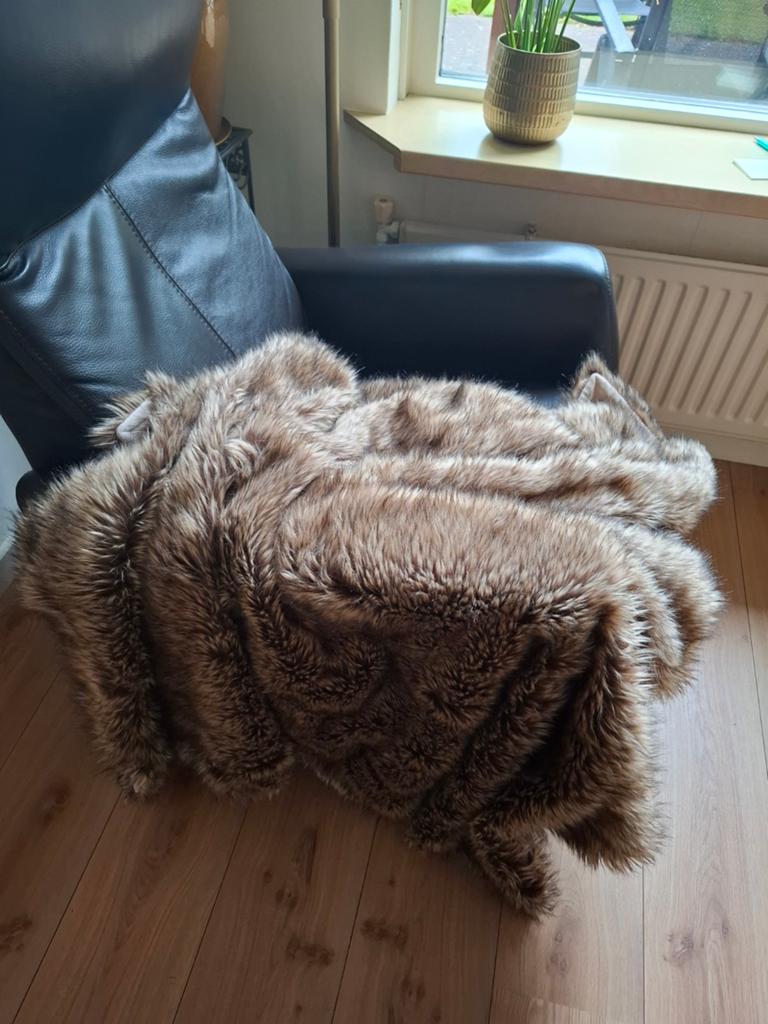 Bruine imitatiebont deken/plaid 180x130 cm, Modern, Comfortabel, Gebruikt, 100 tot 150 cm, Bruin