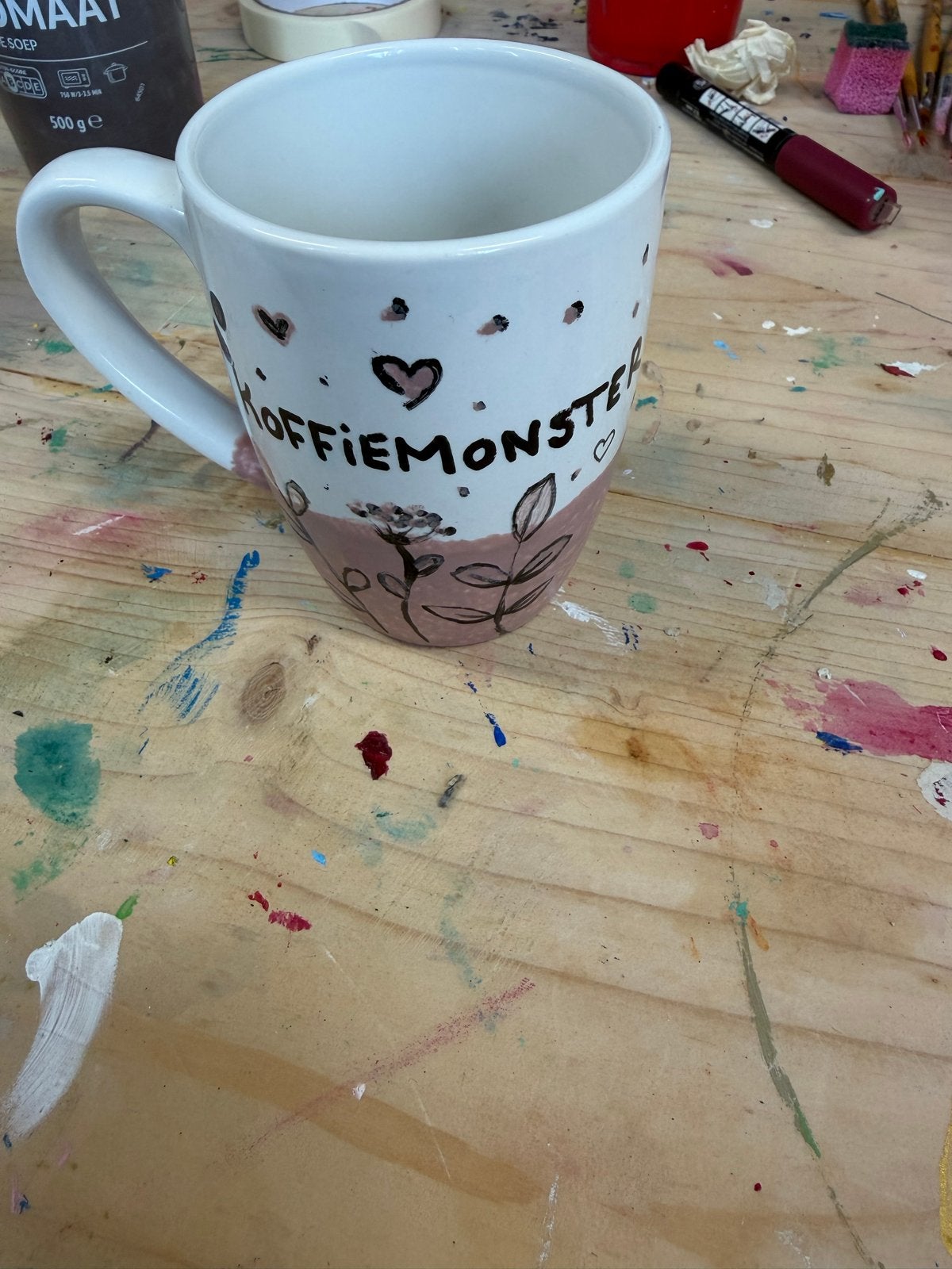 Handbeschilderde Koffiemonster Mok - Uniek Cadeau, Overige typen, Nieuw, Ophalen of Verzenden, Steen/keramiek