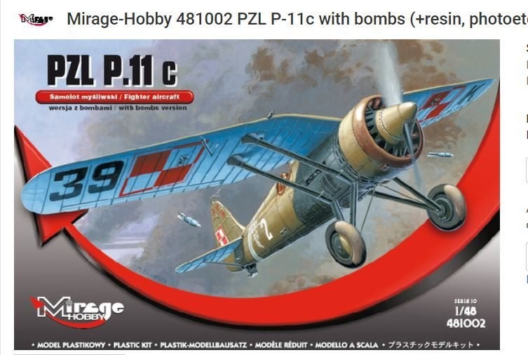 Mirage-Hobby 481002 PZL P-11c with bombs [+resin, photoetch], Hobby en Vrije tijd, Modelbouw | Auto's en Voertuigen, 1:32 tot 1:50
