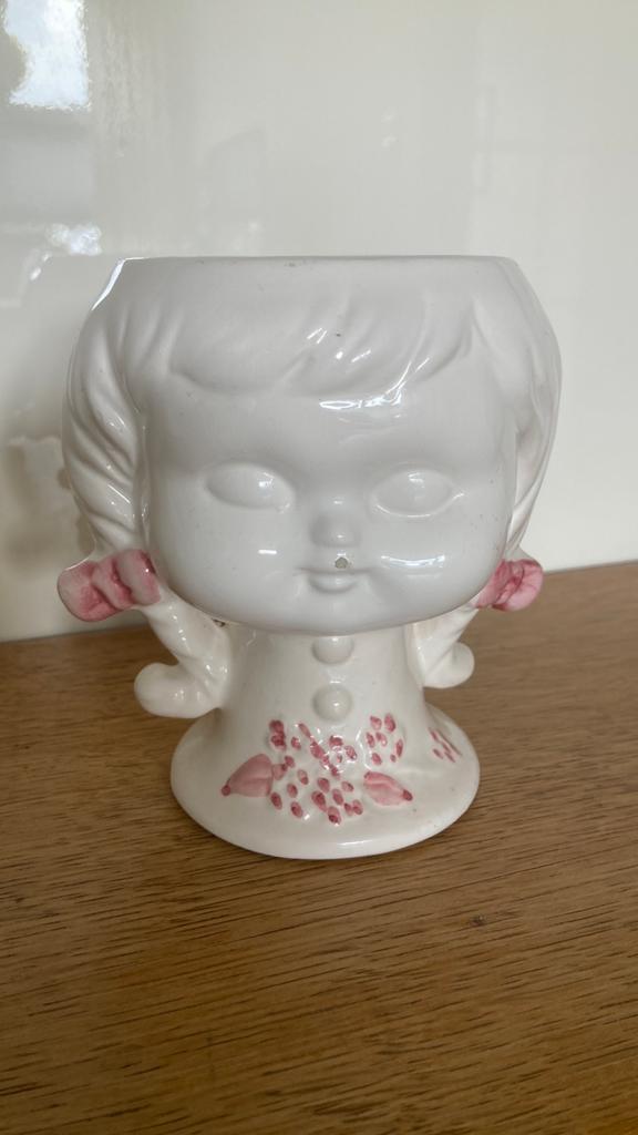 Vintage wit meisjes hood bloempot keramiek, Antiek en Kunst, Ophalen of Verzenden