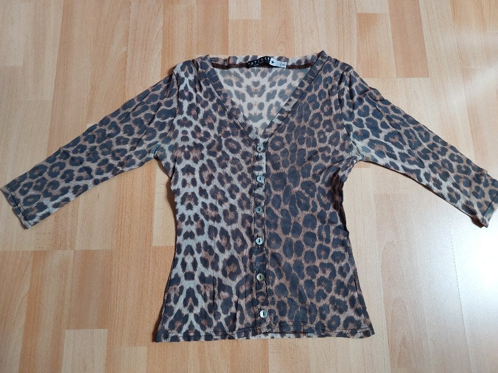 Voile blouse *panter*, Maat 38/40 (M), Bruin, Ophalen of Verzenden, Zo goed als nieuw