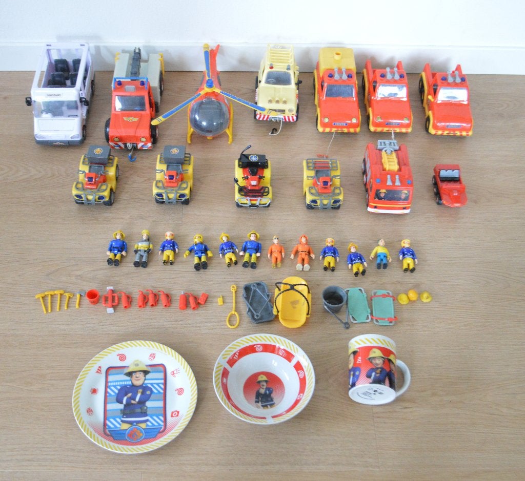 Grote collectie brandweerman sam en 3 delig kinderservies, Ophalen of Verzenden, Gebruikt