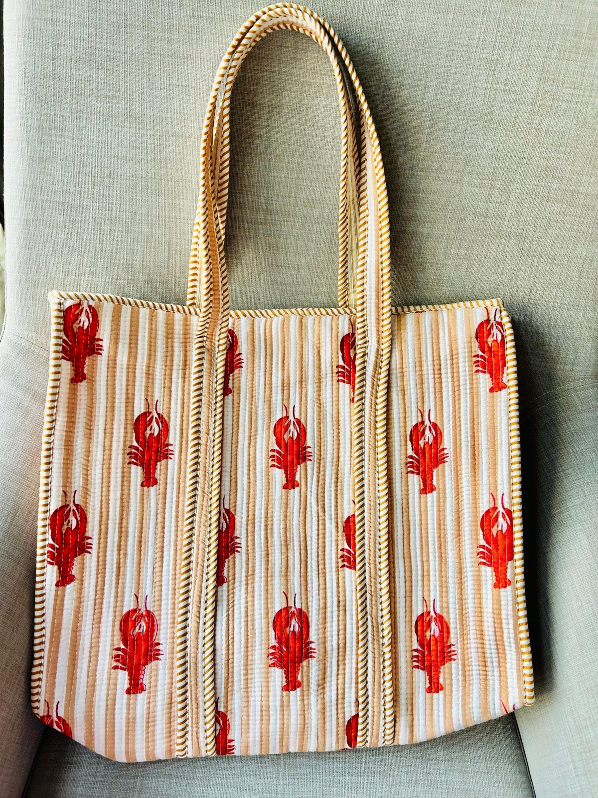 Handgemaakte Gewatteerde Strandtas Bali Ibiza Kreeft, Ophalen of Verzenden, Nieuw, Overige kleuren, Shopper