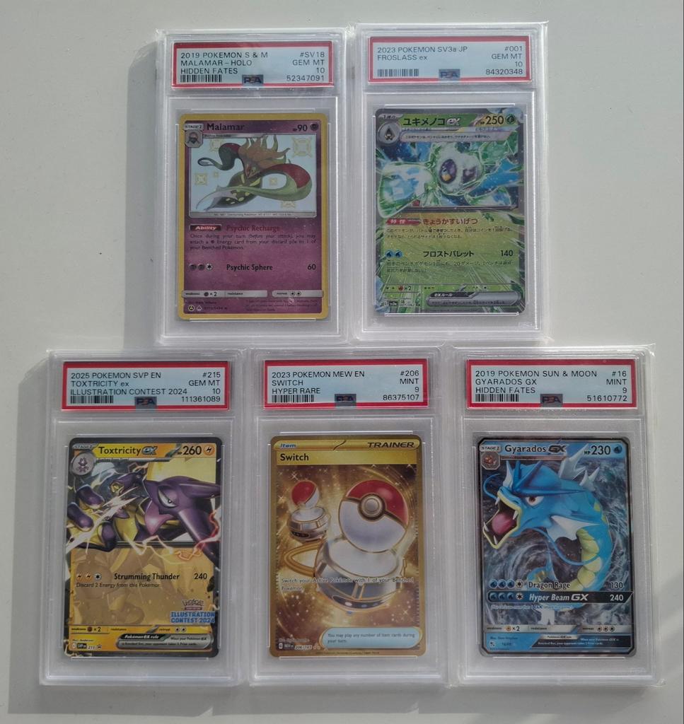 5x PSA Graded Pokémon Kaarten, Ophalen, Zo goed als nieuw, Meerdere kaarten, Foil