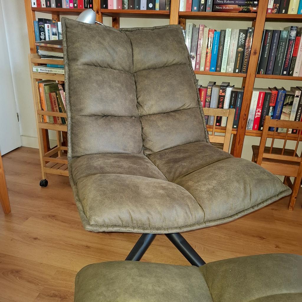Draaifauteuil groen velvet met hocker, Huis en Inrichting, Fauteuils, 75 tot 100 cm, Ophalen of Verzenden, Zo goed als nieuw, Stof