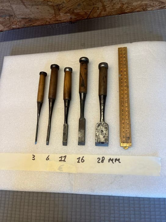 Set van 5 Japanse houtbeitels – 3 t/m 28 mm, Verzenden, Gebruikt