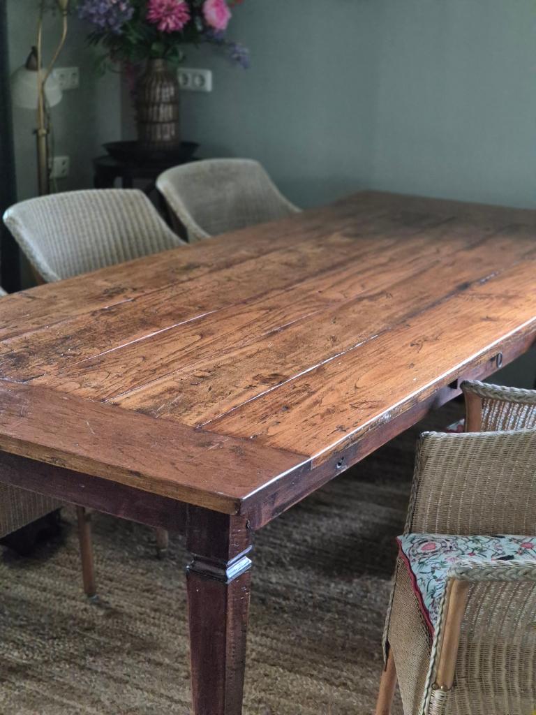 antieke eettafel teak, Ophalen, Gebruikt, Teakhout, 200 cm of meer