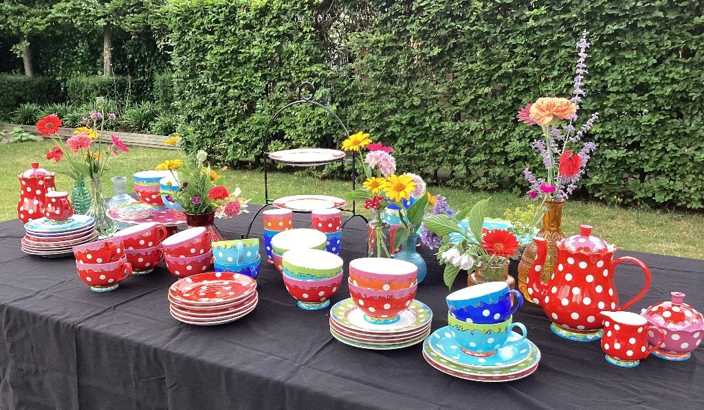 Oilily stippenservies te huur voor High Tea of lunch., Ophalen, Gebruikt, Verjaardag