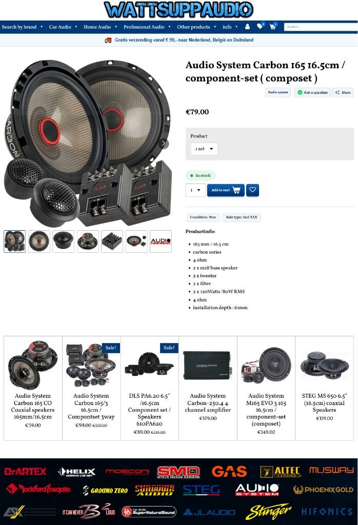 Audio System Carbon 165 16.5cm / 6.5'' Composet / Speakers, Auto diversen, Info@optimount.nl, Nieuw, Ophalen of Verzenden, Anholtseweg 48A 7091 HB DINXPERLO