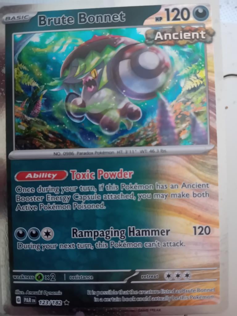 Pokémon Kaart: Brute Bonnet (123/182) - Ancient, Ophalen of Verzenden, Zo goed als nieuw, Losse kaart, Foil