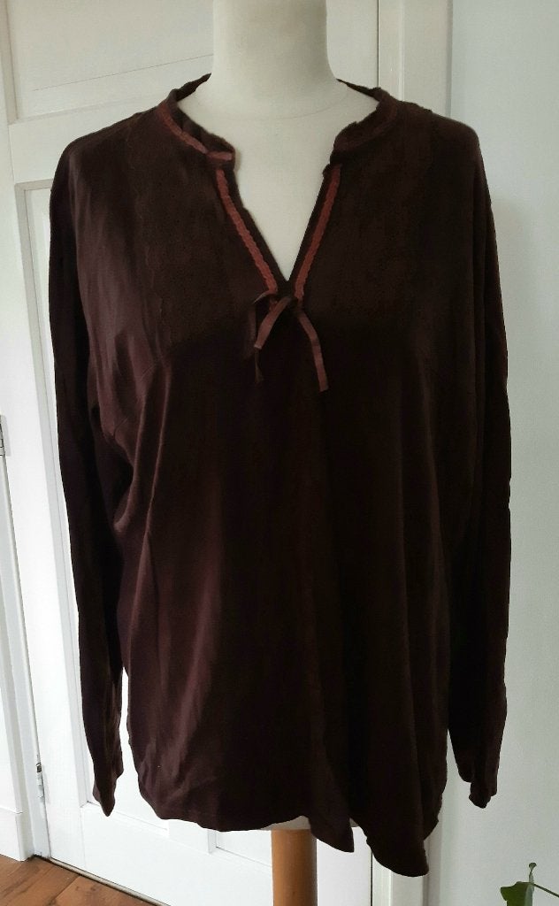 Shirt - top - met lange mouwen - warm bruin, Ophalen of Verzenden, Gedragen, Maat 46/48 (XL) of groter, Bruin