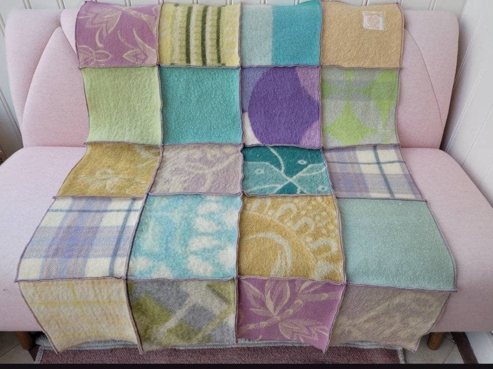 retro wollen deken, patchwork wollen kleed, Huis en Inrichting, Ophalen of Verzenden, Nieuw