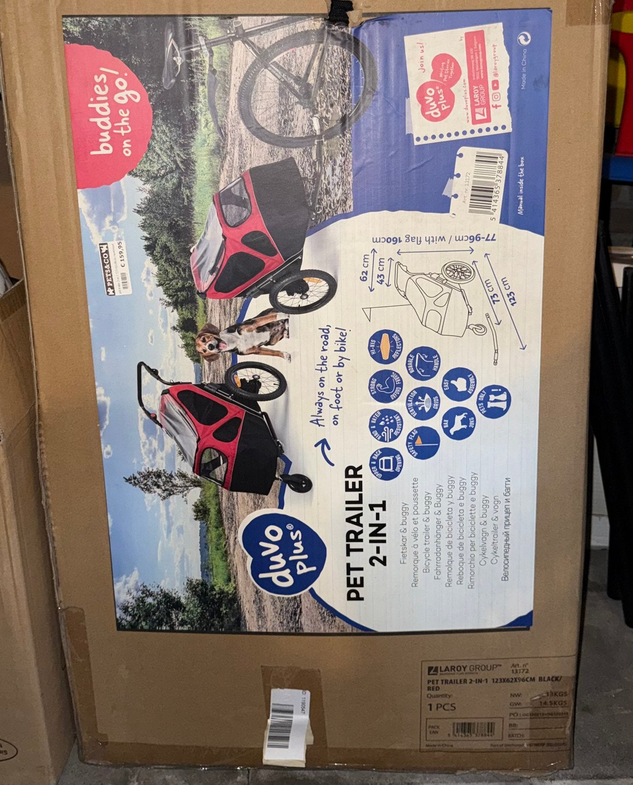 Fiets/loopkar voor hond, Ophalen, Opvouwbaar, Nieuw, 20 tot 40 kg