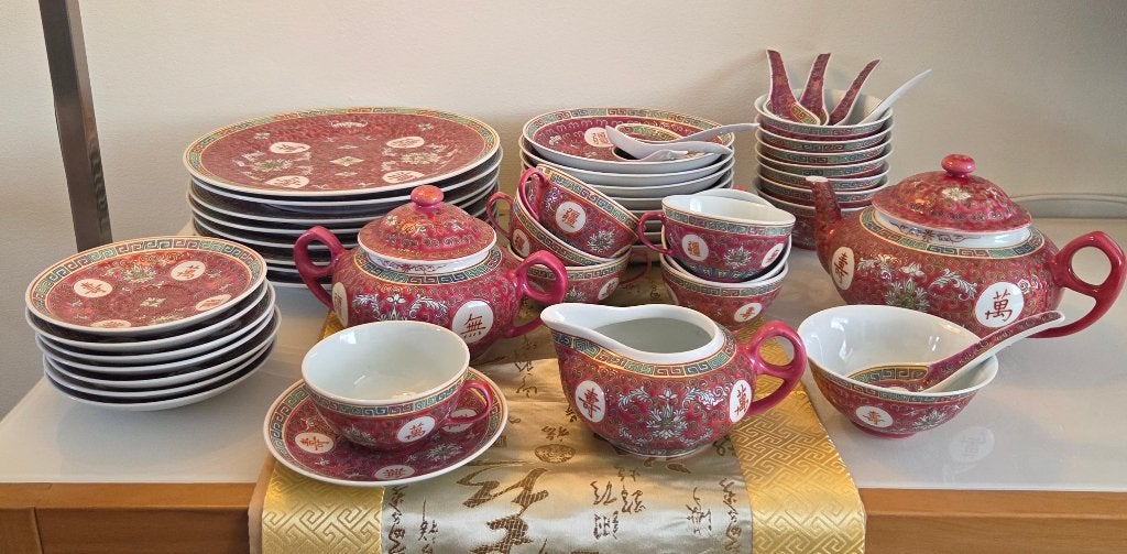 Vintage Chinese tableware -Full 50 pcs. set, Mun shou, Ophalen