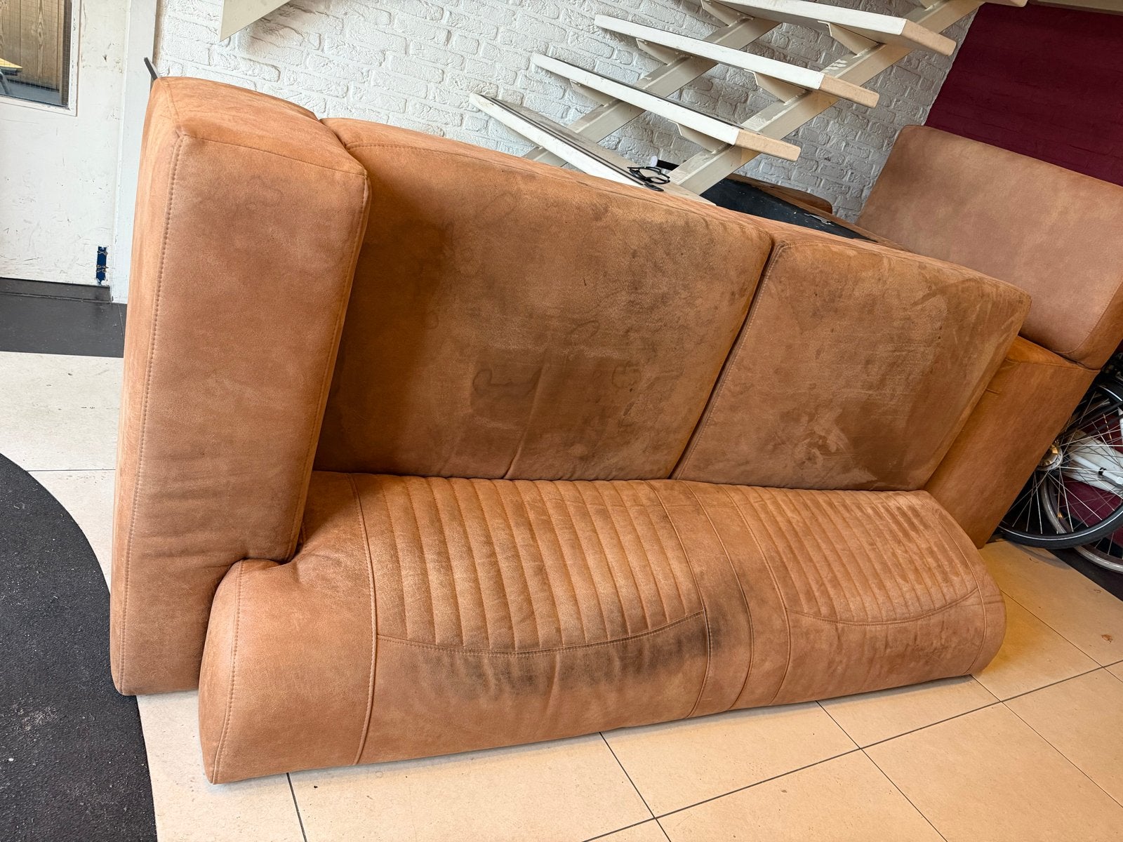 Bruine Leren Hoekbank - 3.10 x 2.50m, Huis en Inrichting, Gebruikt, 100 tot 125 cm, Hoekbank, 300 cm of meer