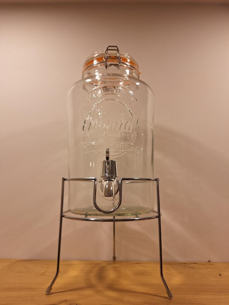 Glazen drankdispenser op metalen voet (5l), Ophalen of Verzenden, Nieuw, Glas, Overige typen