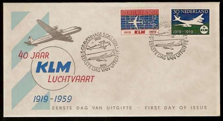 Nederland FDC E40 Zonder Adres, KLM 40 jaar 1959, Postzegels en Munten, Ophalen of Verzenden, Onbeschreven, Nederland