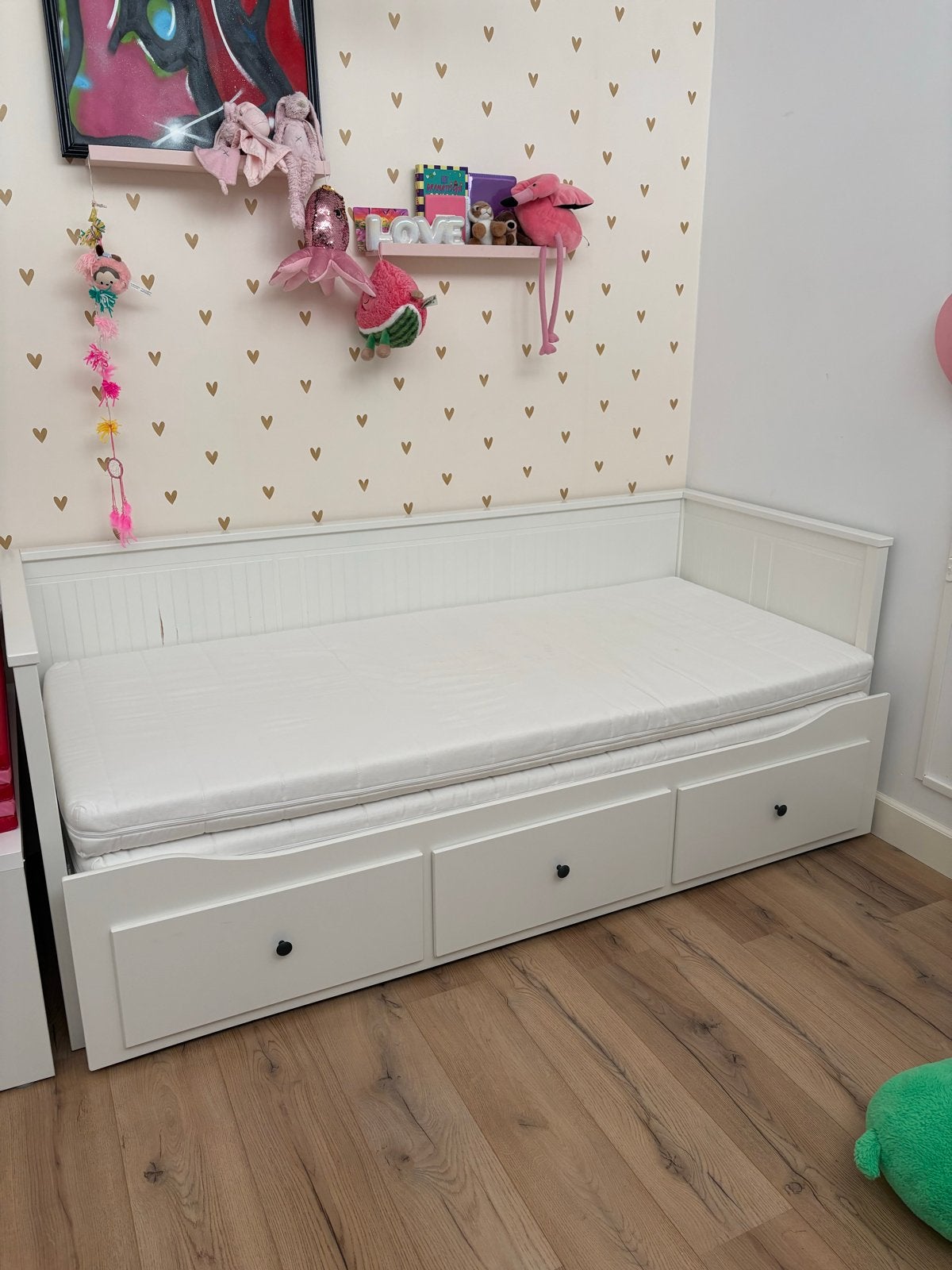 Bed -uitschuifbed  IKEA Hemnes Bedbank, Ophalen, Wit, Tweepersoons, Zo goed als nieuw