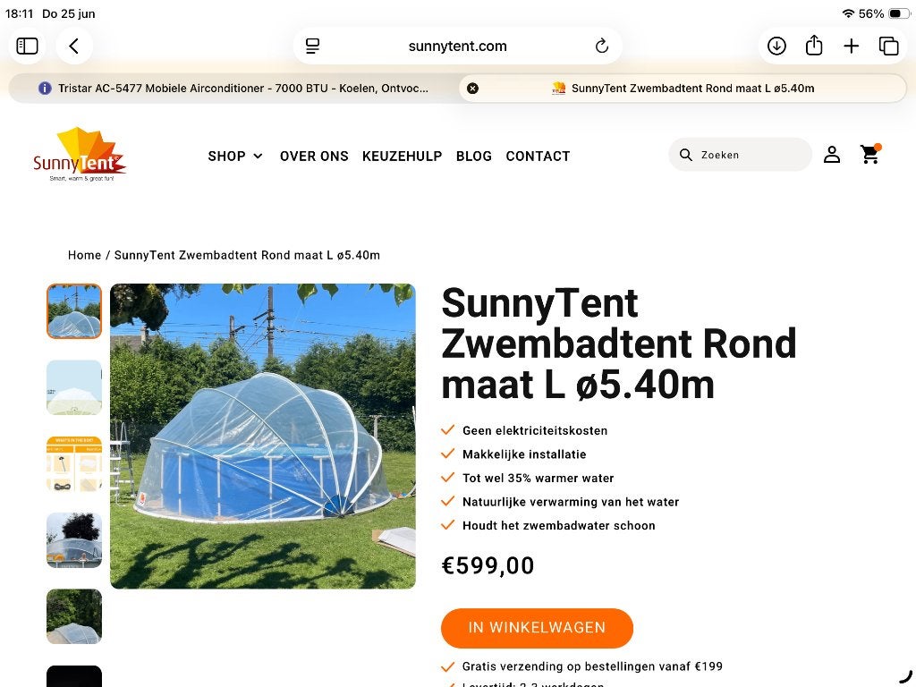 SunnyTent Zwembadtent Rond L ø5.40m, Overige typen, Rond, 400 cm of meer, Ophalen