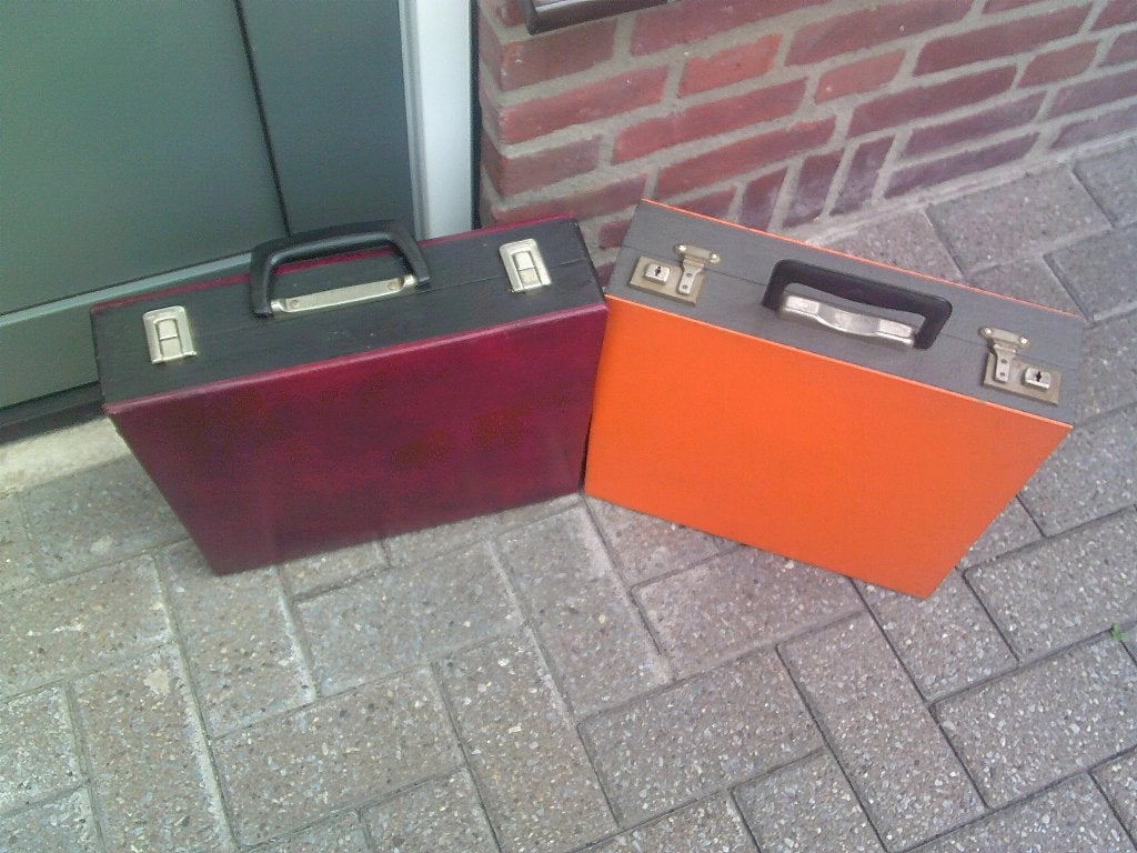 2 Vintage Vinyl LP Opbergkoffers - Rood en Oranje, Ophalen of Verzenden, Gebruikt, 12 inch, LP