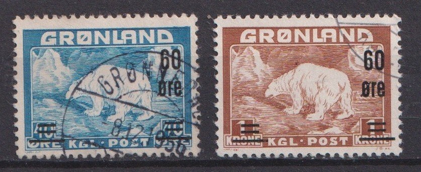 Groenland 1956; IJsberen, Michel 37-38, gebruikt., Verzenden, Denemarken, Gestempeld