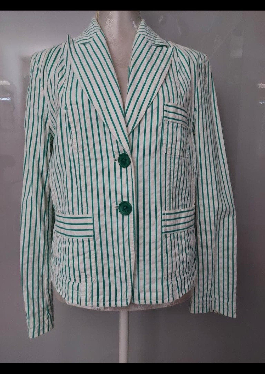 WIT /GROEN GESTREEPTE  BLAZER MAAT 40 /42, Ophalen of Verzenden, Zo goed als nieuw, Maat 38/40 (M), Groen