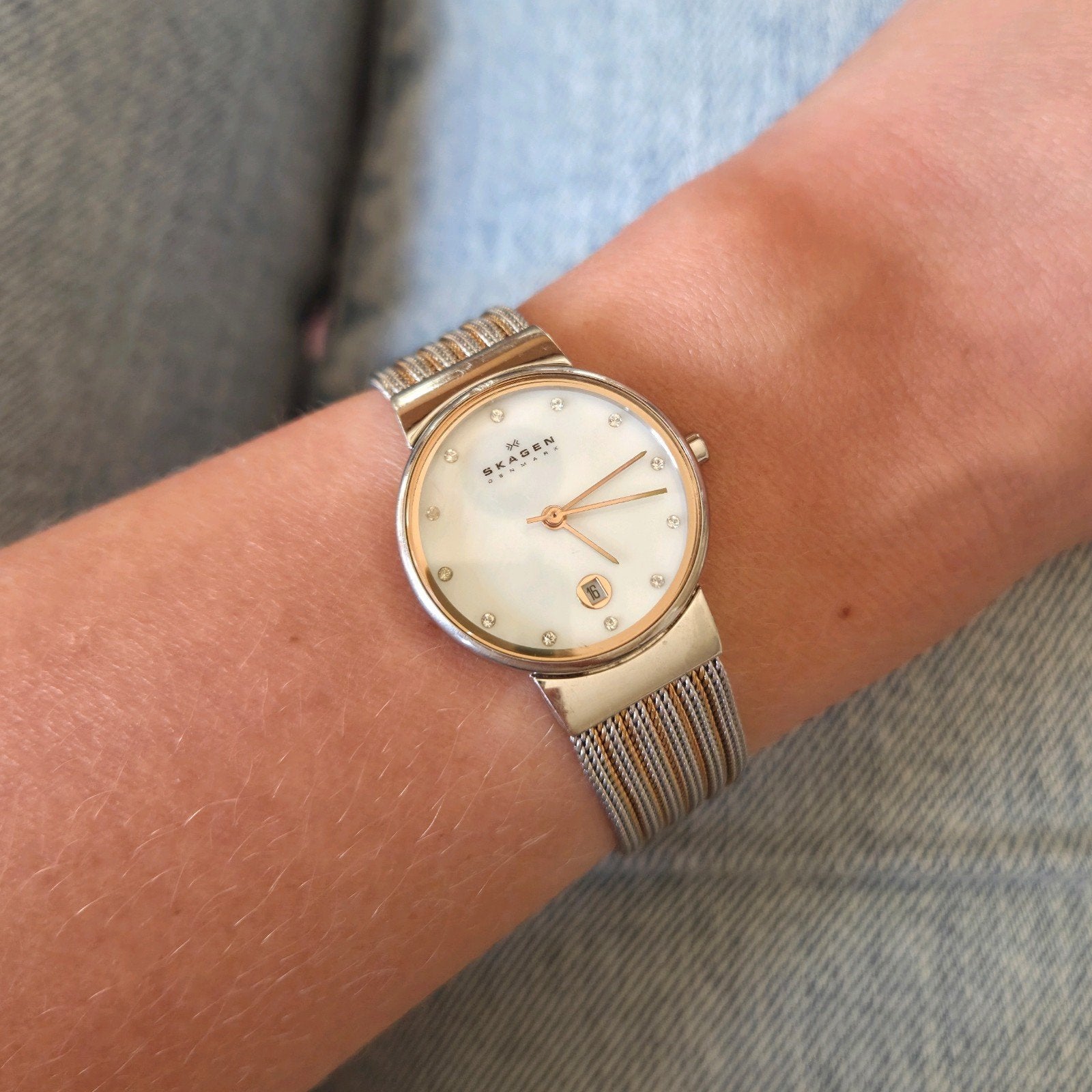 Mooi Skagen Ancher dameshorloge zilver/roségoudkleurig, Overige merken, Staal, Gebruikt, Polshorloge