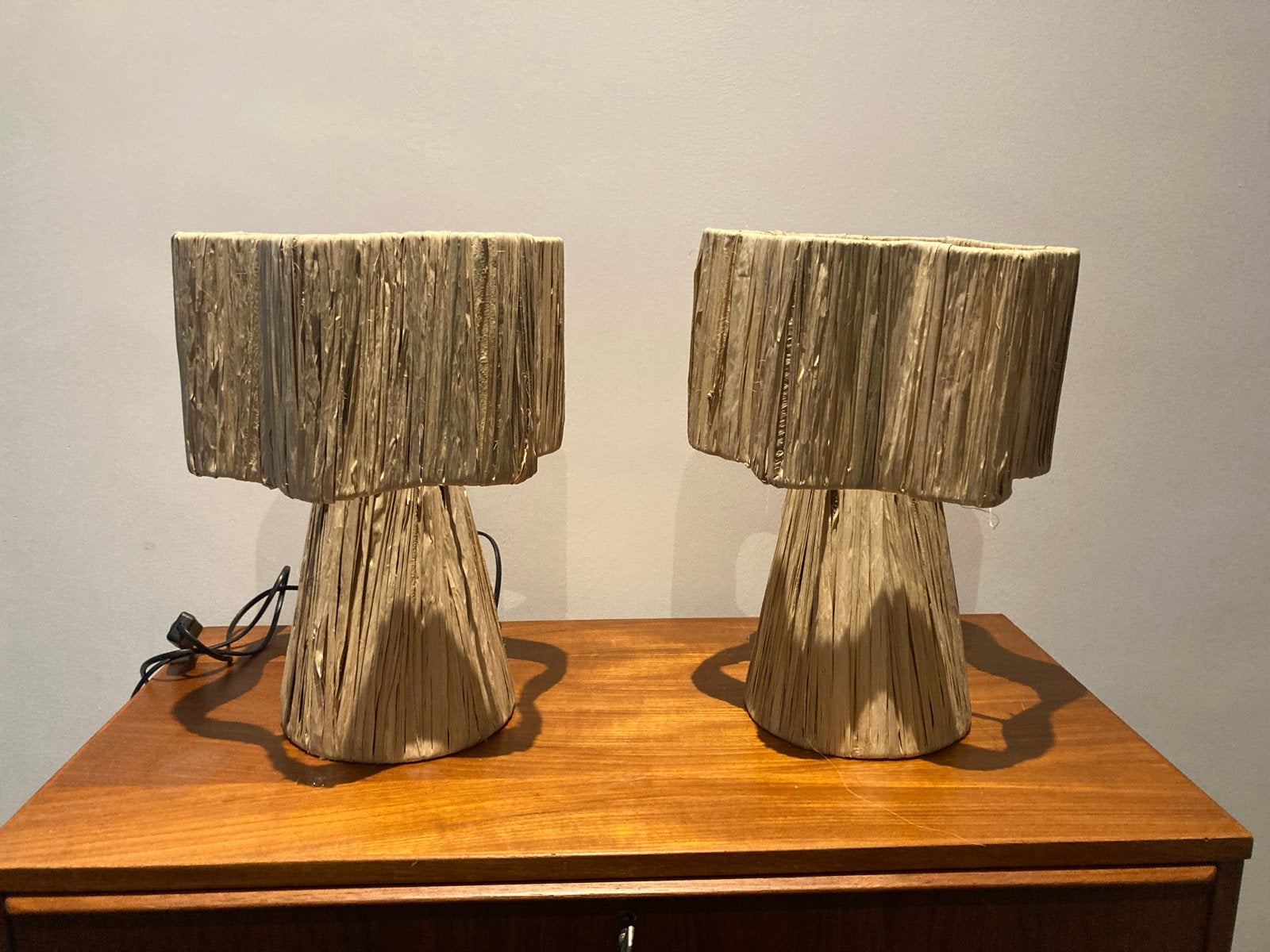 2 lampjes van gevlochten materiaal, Ophalen of Verzenden, Gebruikt, Overige materialen, Minder dan 50 cm