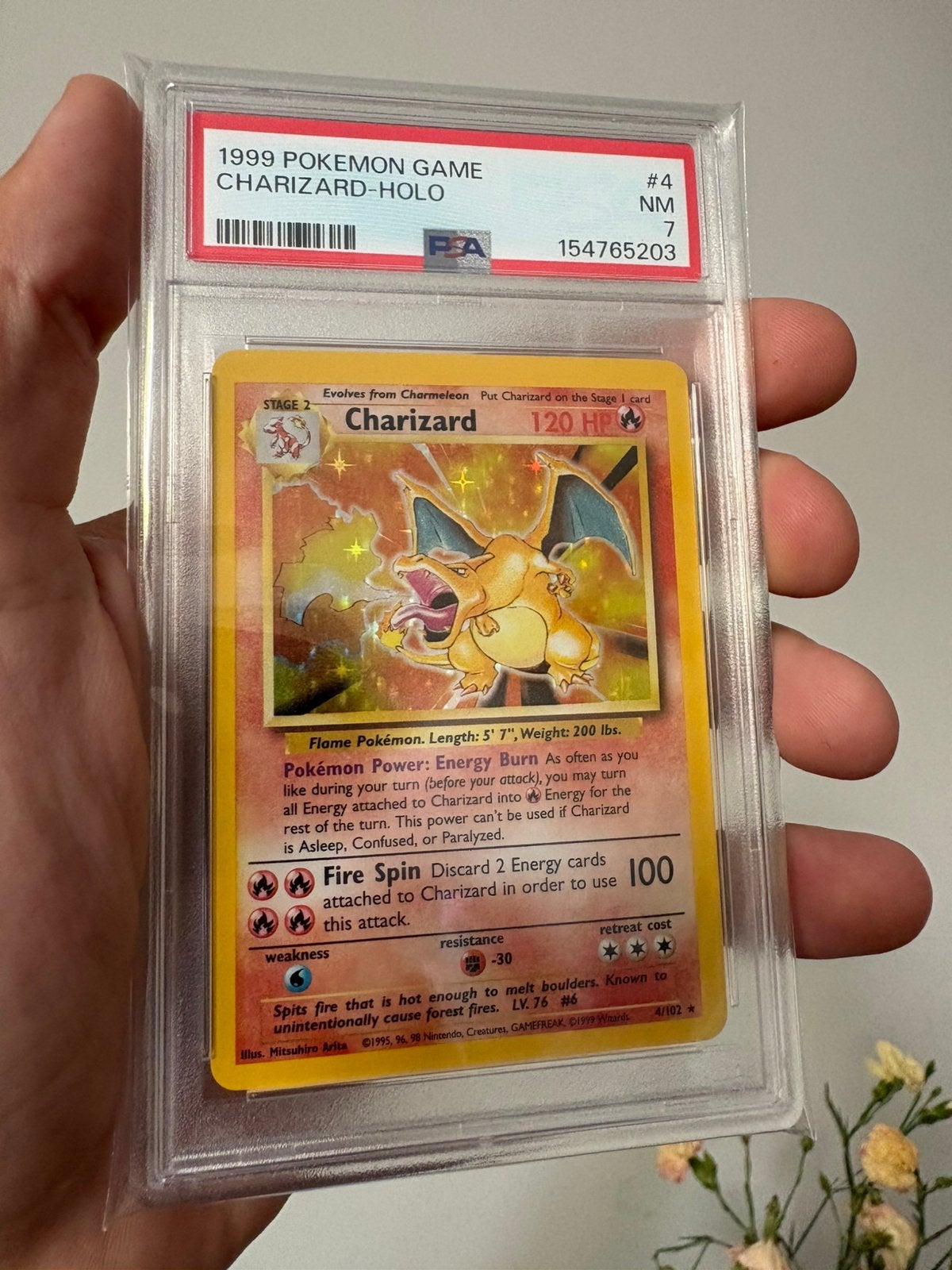Charizard base set (BS 4) PSA 7, Ophalen of Verzenden, Nieuw