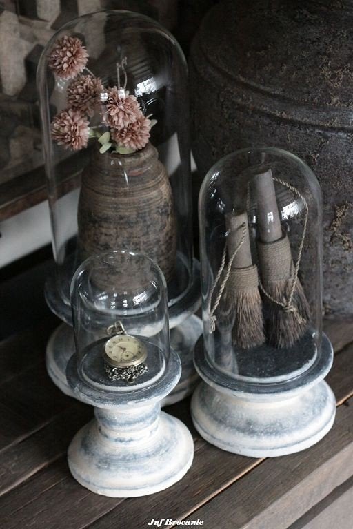 Glazen stolp met stenen plateau (3 maten), Www.jufbrocante.nl, Www.jufbrocante.nl, Nieuw, Ophalen of Verzenden