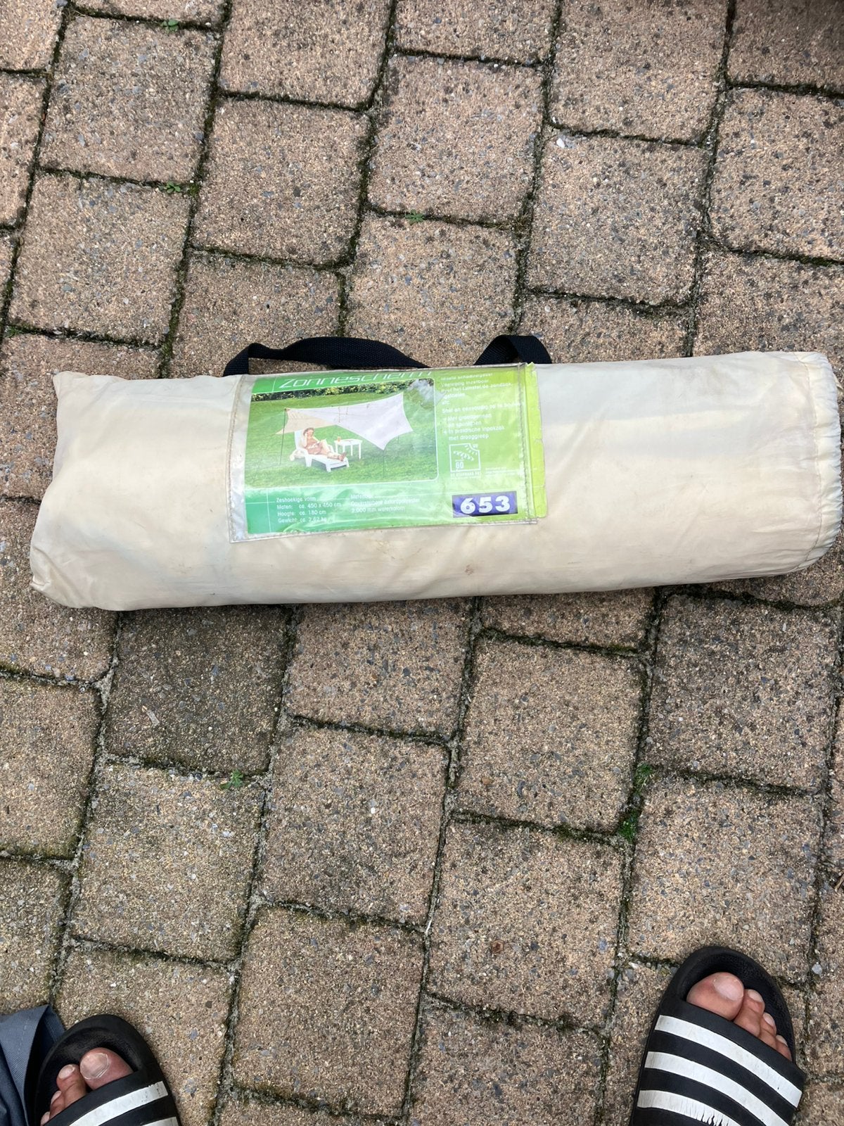 Zonnescherm/schaduwdoek 4,5x4,5 M met stokken, Ophalen of Verzenden, Zo goed als nieuw