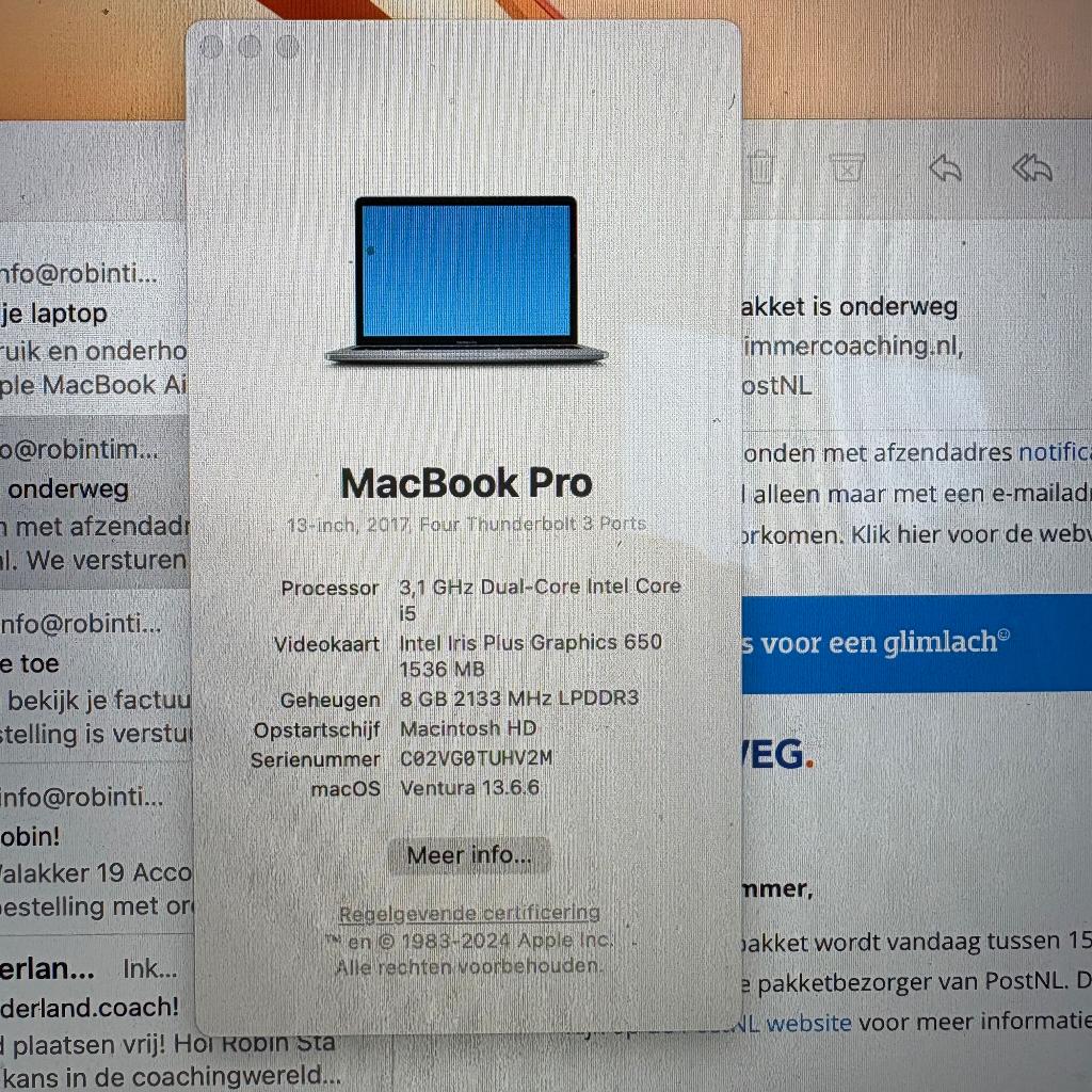 MacBook Pro 2017, Computers en Software, Apple Macbooks, Gebruikt, MacBook Pro, 13 inch, 2 tot 3 Ghz, 512 GB, 8 GB, Ophalen of Verzenden