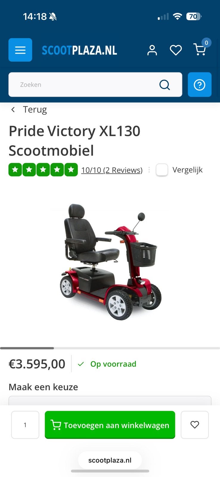Scootmobiel Pride Victory, Diversen, Pride, Ophalen of Verzenden, Zo goed als nieuw, 16 km/u of meer