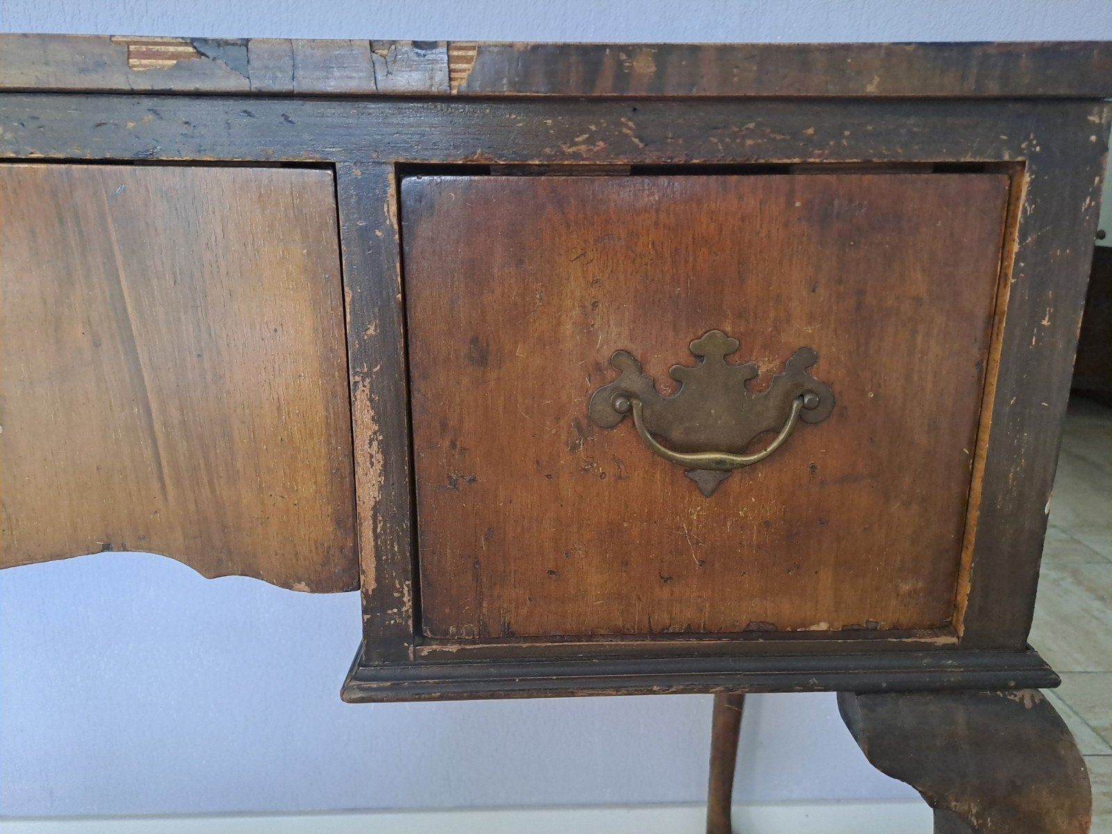 Antiek bureau met lade en leren blad, Antiek en Kunst, Ophalen