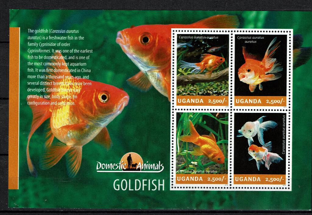 UGANDA 2014 PF BLOK GOUDVISSEN VISSEN FISHES 1, Ophalen of Verzenden, Postfris, Dier of Natuur