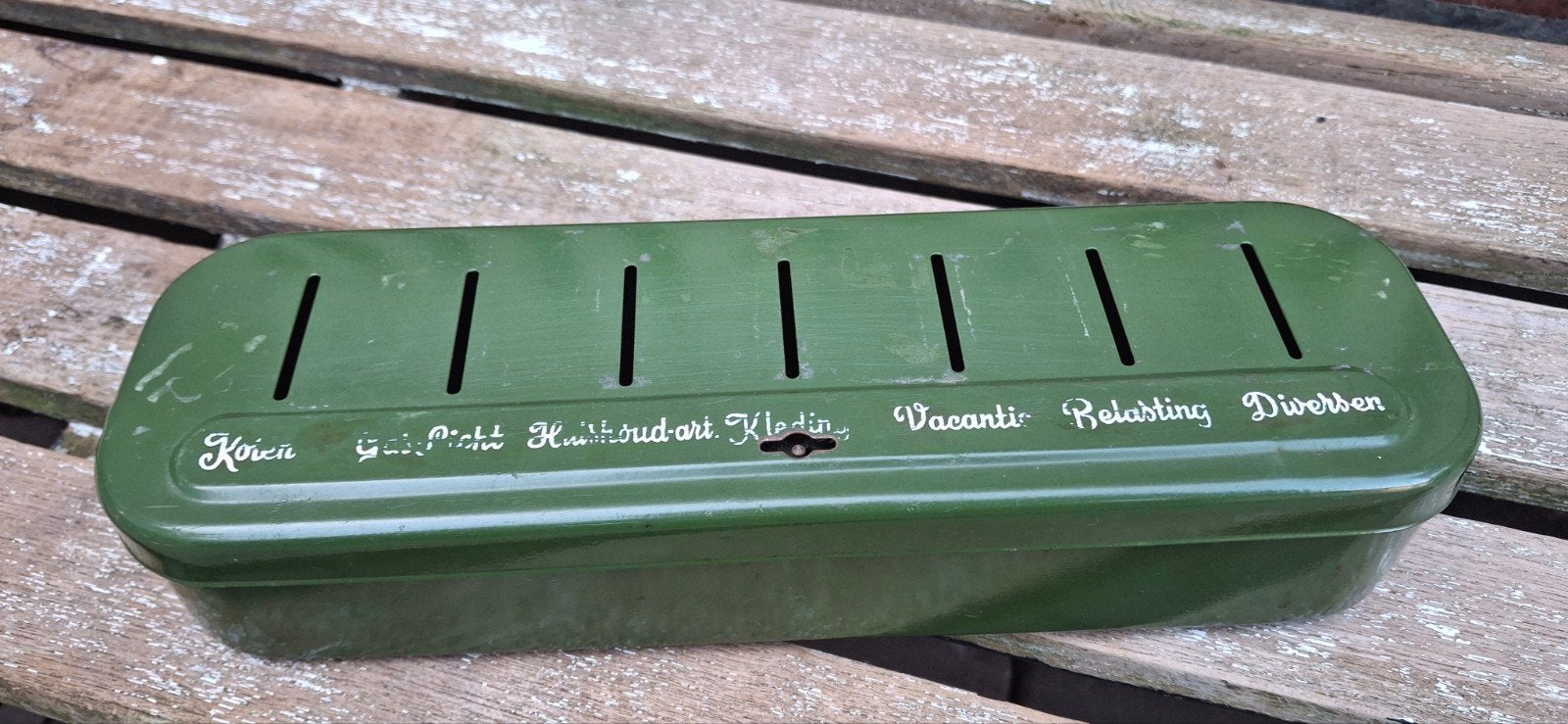 Vintage Groen Spaarblik, Ophalen of Verzenden, Gebruikt, Overige