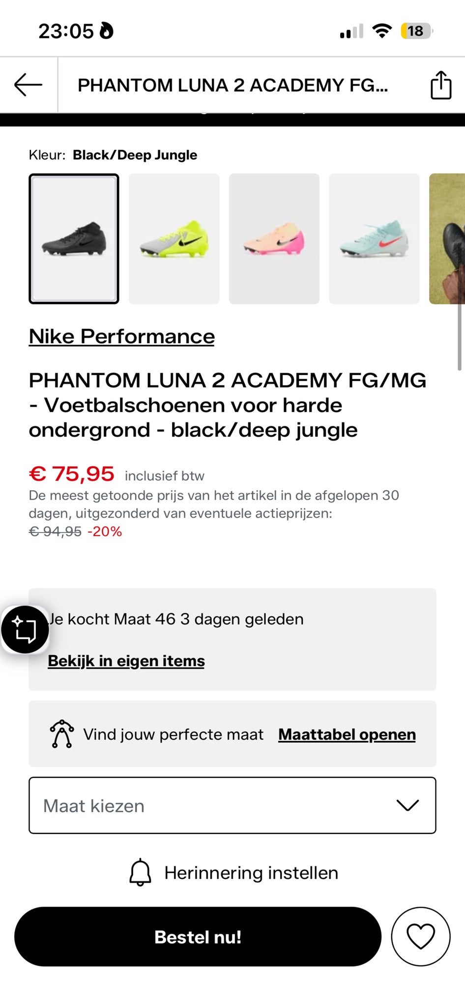 Nike Phantom Luna 2 Academy FG/MG voetbalschoenen maat 46, Sport en Fitness, Ophalen of Verzenden, Nieuw, Schoenen