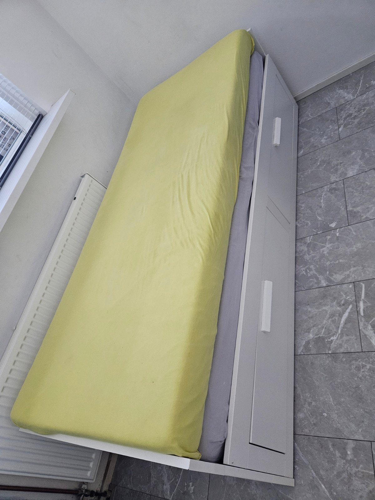 Ikea Brimnes bed 80/160x200 met opberglades, Ophalen, Gebruikt, Wit, Tweepersoons
