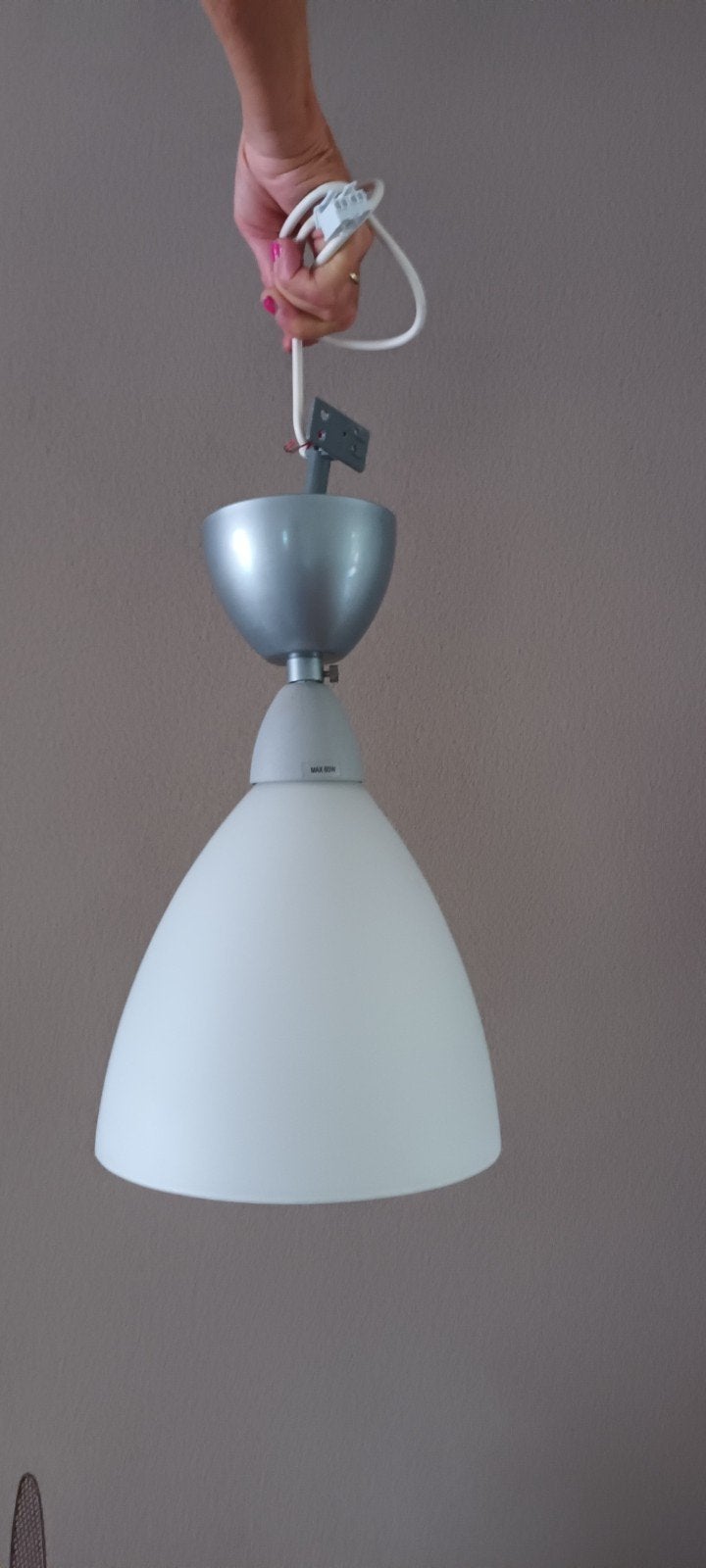 Moderne hanglamp met witte glazen kap - E27 fitting, Ophalen, E27 (groot), Modern, Glas