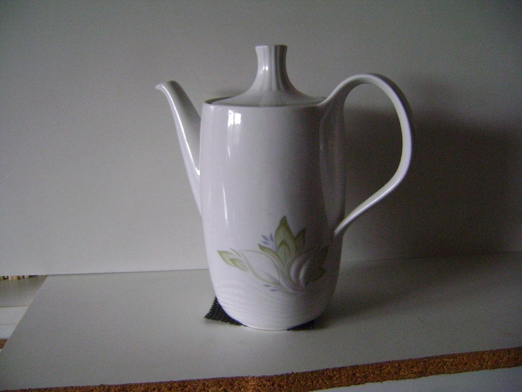Vintage koffiepot Bell China Vigo met bladdessin, Ophalen of Verzenden, Huis en Inrichting