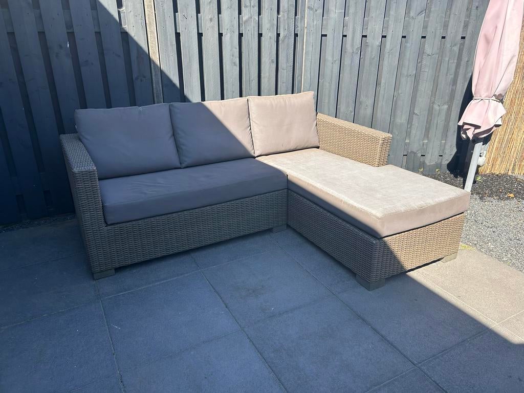 Wicker Loungeset met Chaise Longue, Tuin en Terras, Tuinsets en Loungesets, Ophalen, Gebruikt, 3 zitplaatsen, Loungeset