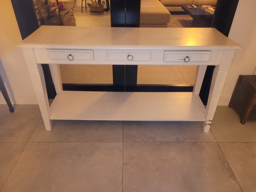 Witte sidetable met lades en plank, Ophalen, Gebruikt, 100 tot 150 cm, Tot twee personen
