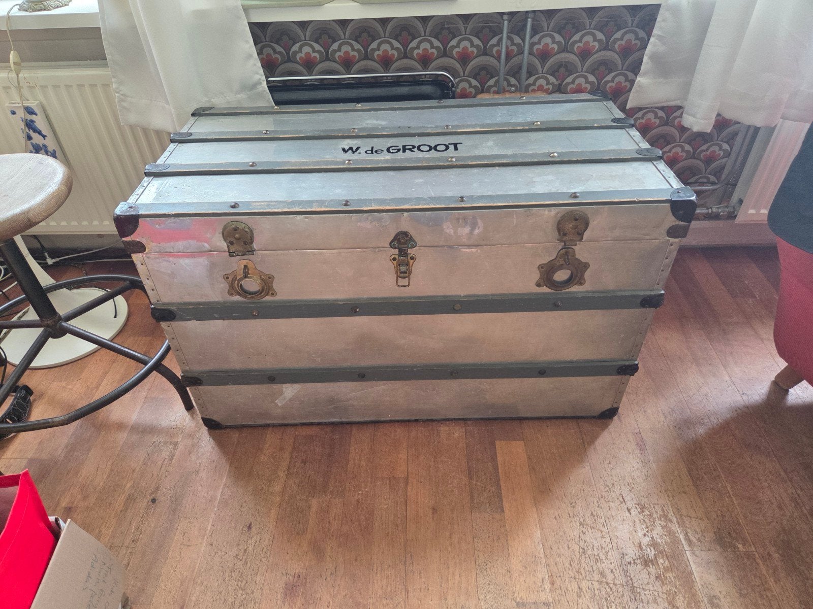 Vintage aluminium koffer/kist - W. de Groot, Ophalen, Gebruikt, 50 tot 100 cm, 50 tot 75 cm