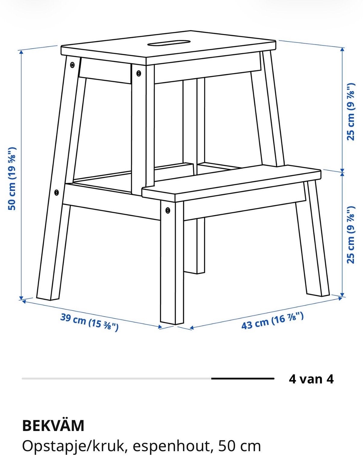 IKEA BEKVÄM Opstapje/kruk, essen, 50 cm, Ophalen, Gebruikt, Hout