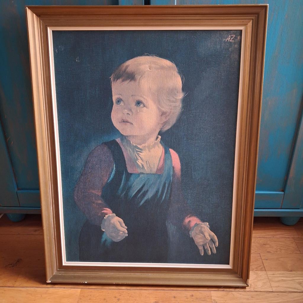 Schilderij van een kind in lijst, Ophalen of Verzenden