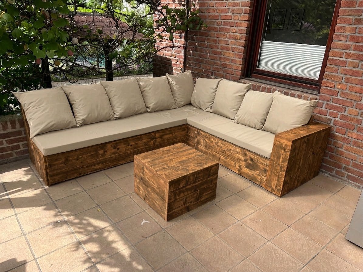 Steigerhout hoekbank loungeset tuinset tuinmeubelen SALE, Ophalen of Verzenden, Nieuw, Steigerhout, Hocker