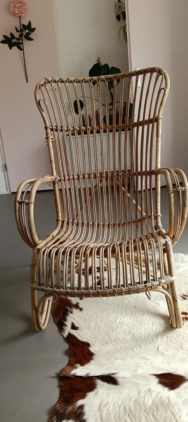 Rohe Noordwolde bamboe, rotan fauteuil, jaren 50, Ophalen, Gebruikt, 50 tot 75 cm
