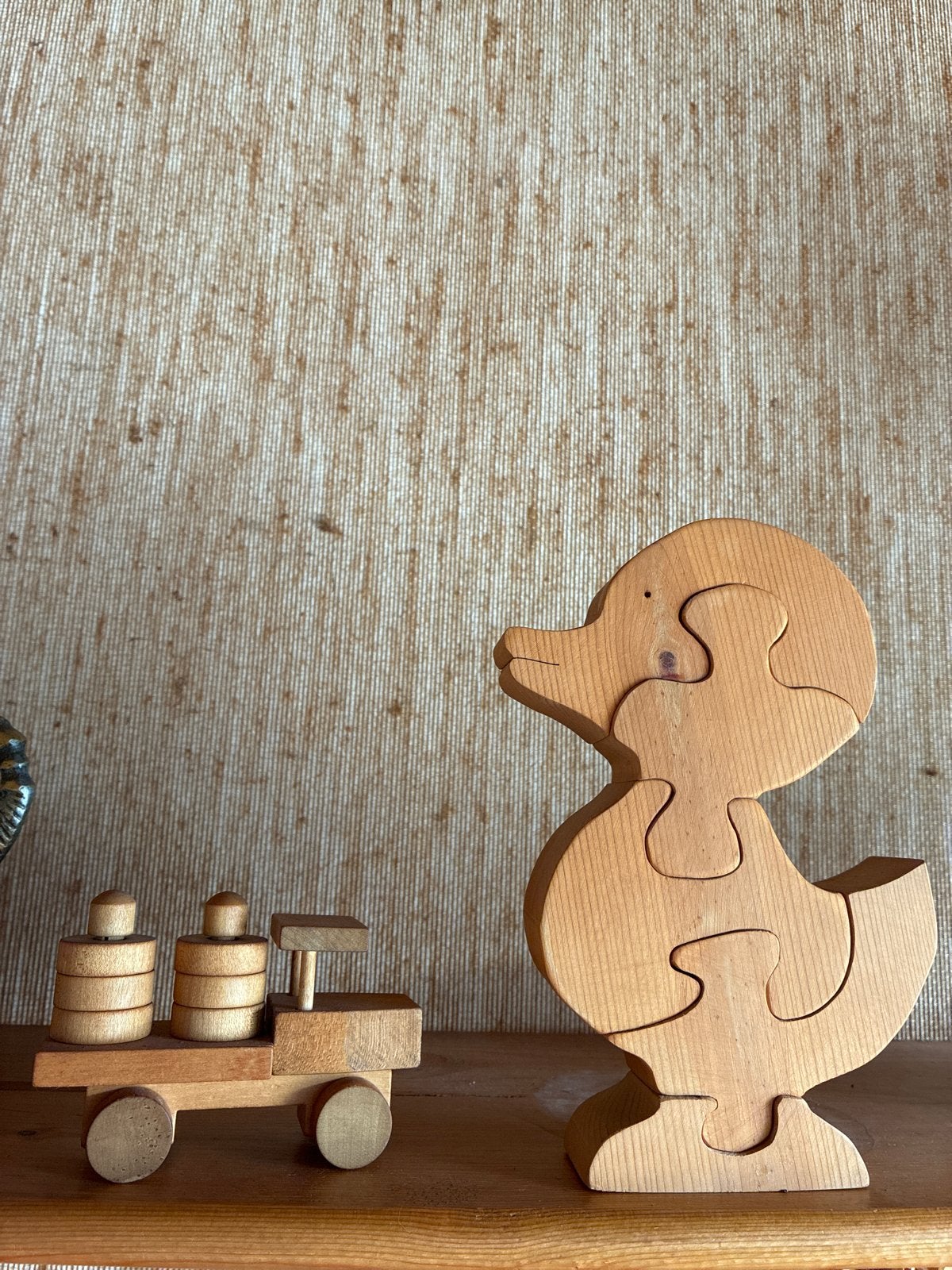 Houten eend puzzel en houten vrachtwagen speelgoed, Ophalen of Verzenden, Gebruikt, Overige typen