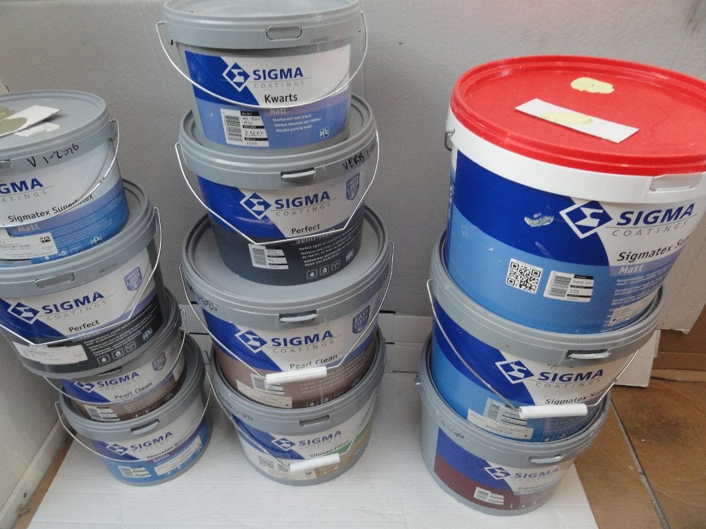 PARTIJ SIGMA LATEX MUURVERF DIVERSEKLEUREN, Overige kleuren, 5 tot 10 liter, Nieuw, Ophalen of Verzenden
